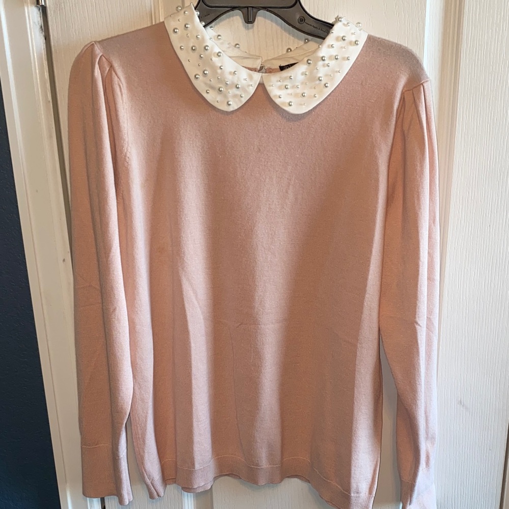 Adrianna Papell Cream & Pink Top with Pearl Details